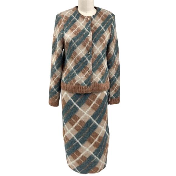 Marc Cain NWT Argyle Knit Sweater Skirt Suit Set Size N3 US 8–10 Wool Alpaca - Picture 1 of 16